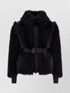 Moncler Valdivian Shearling Belted-waist Faux-fur Jacket In Black