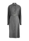 Moncler Belted Wool-blend Midi Shirt Dress In Grey