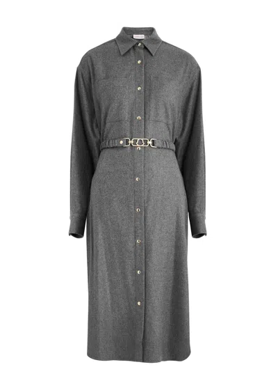 MONCLER MONCLER BELTED WOOL-BLEND MIDI SHIRT DRESS