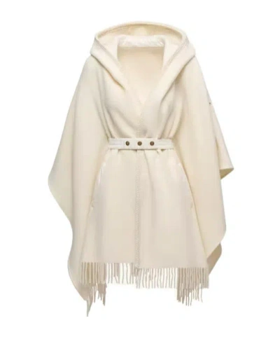 Moncler Belted Wool Cape In White