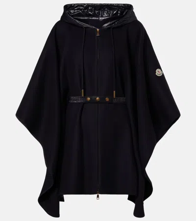 Moncler Belted Wool-blend Cape In Black