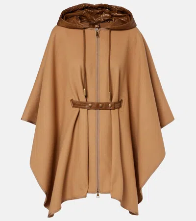 Moncler Belted Wool-blend Cape In Brown