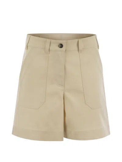 Moncler Cotton Gabardine Shorts In Neutral