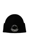 Moncler Black Wool Knit Logo Patch Beanie In Black