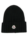 Moncler Ribbed Beanie Hat With Embroidered Logo Detail In Black