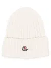 Moncler Ribbed Beanie With Embroidered Logo Detail In White