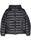 Moncler Short Quilted Down Jacket With Adjustable Elements In Blue
