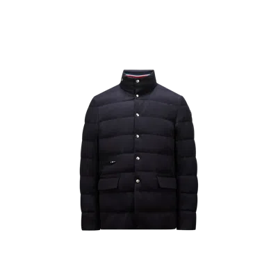 Moncler Bess Hooded Wool Short Down Jacket, Men, Blue, Size: 2