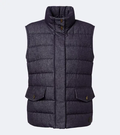 Moncler Bessez Denim Down Vest In Blue