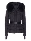 Moncler Beverley Hooded Shearling-trimmed Ski Down Jacket In Blue