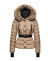 Moncler Beverley Hooded Shearling-trimmed Ski Down Jacket In Animal Print