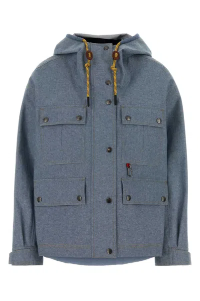 Moncler Beziers Hooded Jacket Drawstring Front Pockets In Blue