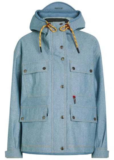 Moncler Beziers Waterproof Hooded Denim Jacket In Blue