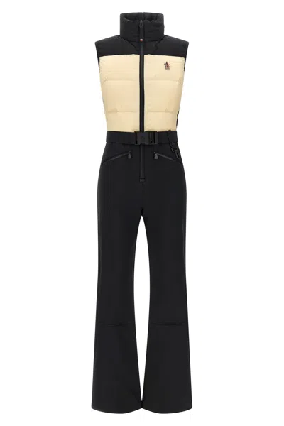 Moncler Bicolor Ski Suit In Weiss/schwarz