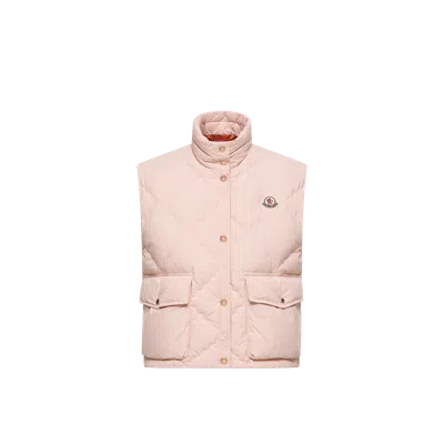 Moncler Biois High Collar Quilted Vest Pockets In Pink