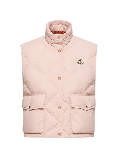 Moncler Biois Quilted Cropped Gilet In Pink
