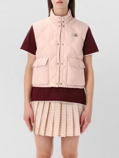 Moncler Biois High Collar Quilted Vest Pockets In Pink