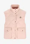 Moncler Biois Down Gilet Stand Collar Zigzag Quilted Technical Fabric In Pink