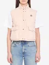 Moncler Biois Down Gilet Stand Collar Zigzag Quilted Technical Fabric In Pink