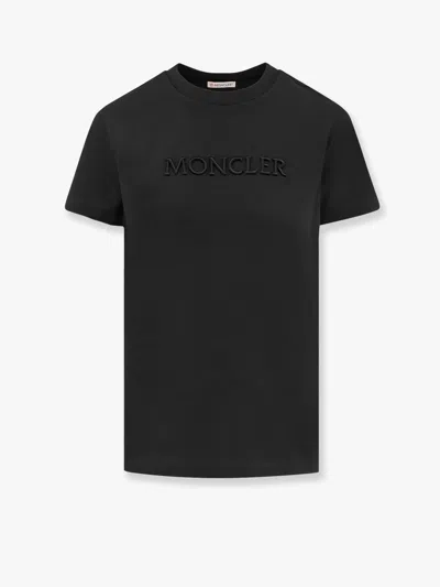 Moncler Biologic Cotton T-shirt With Embroidered Logo In Black