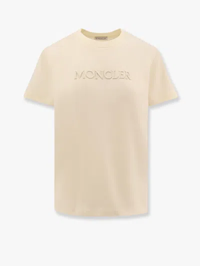 Moncler Biologic Cotton T-shirt With Embroidered Logo In Beige