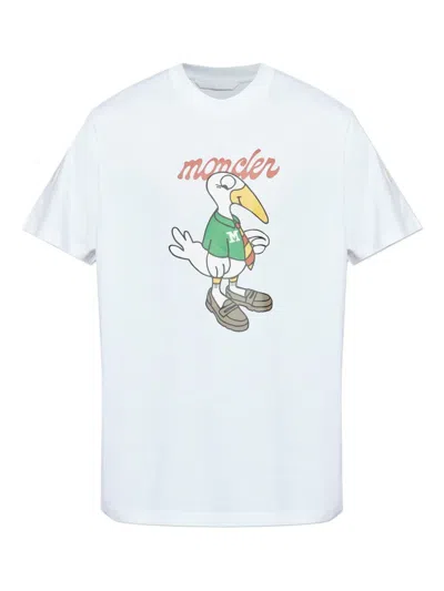 Moncler Bird-print Cotton T-shirt In White
