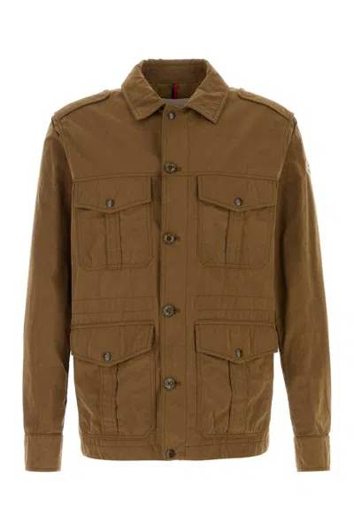 Moncler Amnicon Cotton Blend Jacket Flap Pockets Epaulettes In Brown
