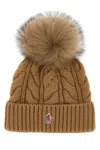 Moncler Grenoble Biscuit Wool Blend Beanie Hat In Brown
