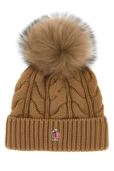 MONCLER BISCUIT WOOL BLEND BEANIE HAT