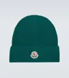Moncler Mens Brand-patch Ribbed-knit Cotton Beanie Hat Green