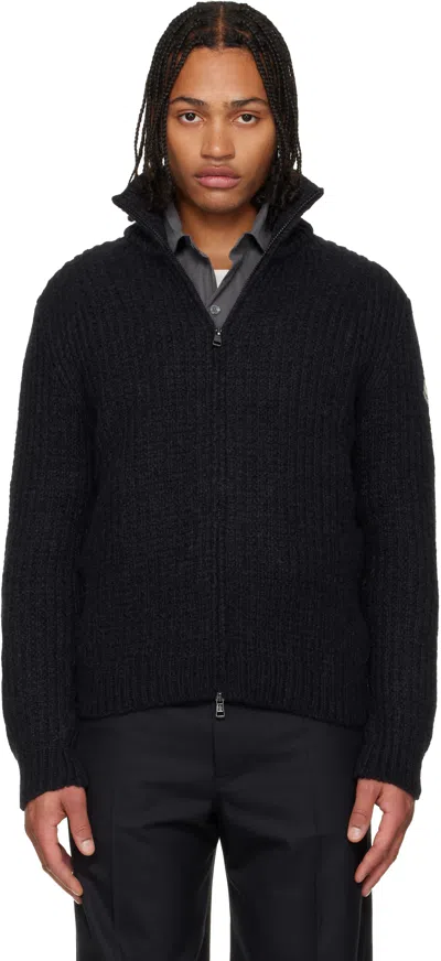 Moncler Black Alpaca & Wool Zip-up Cardigan