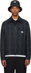 Moncler Camicia Plaid Cotton Zip Shirt Jacket In Black