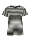Moncler Black And White T-shirt With All-over Striped Motif And Logo Patch On The Chest In Cotton Wo In Multi