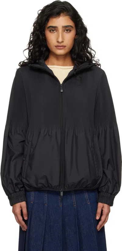 Moncler Black Anemone Pleated Hooded Jacket In Brown