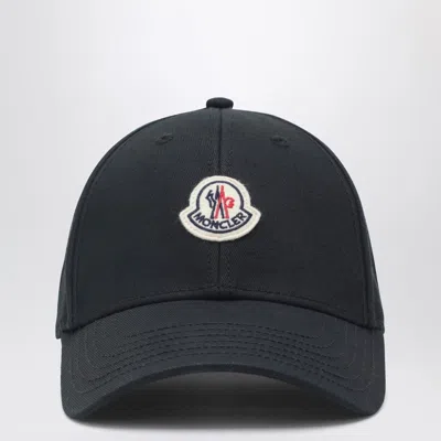 Moncler Black Baseball Cap With Logo In Blue