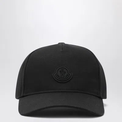 Moncler Black Baseball Cap With Logo Patch In Orange