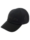 MONCLER BLACK BASEBALL CAP WITH TONAL LOGO PRINT IN COTTON
