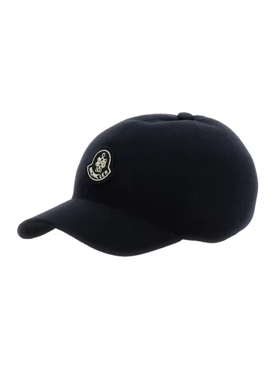Moncler Black Baseball Hat With Logo Applied On The Front In Tech Fabric Woman In Blue