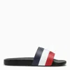 MONCLER BLACK BASILE SLIDE WITH TRICOLOUR BAND AND LOGO