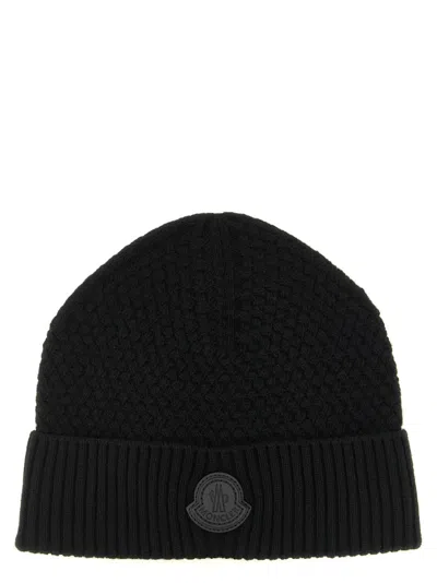Moncler Black Basket Stitch Knitted Beanie Cap