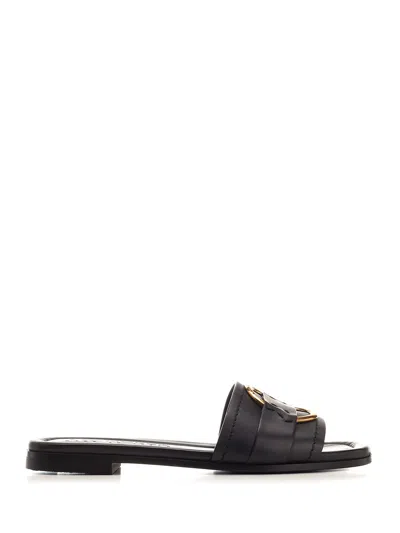 Moncler Bell Leather Slides In Black