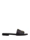 Moncler Black Leather Bell Slippers In Black