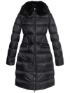 Moncler Boedic Hooded Shearling-trimmed Long Down Jacket Clothing In Black