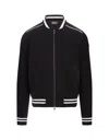 Moncler Black Bomber Style Cardigan With Striped Hem In Black
