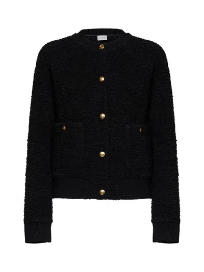 Moncler Black Bouclé Knit Cardigan