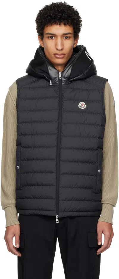 MONCLER BLACK BOURGET HOODED DOWN VEST