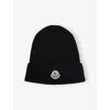 Moncler Boy's Logo Ribbed Wool Beanie In Black