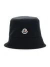 Moncler Black Bucket Hat With Dropped Wide Brim And Logo Patch On The Front In Cotton Blend Woman In Black