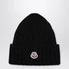 Moncler Mol20933b00036a9327999bb Ribbed Merino Wool Beanie In Black