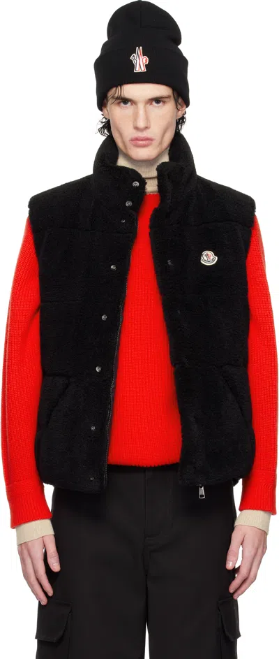 Moncler Black Colbricon Teddy Reversible Down Vest In 999 - Black